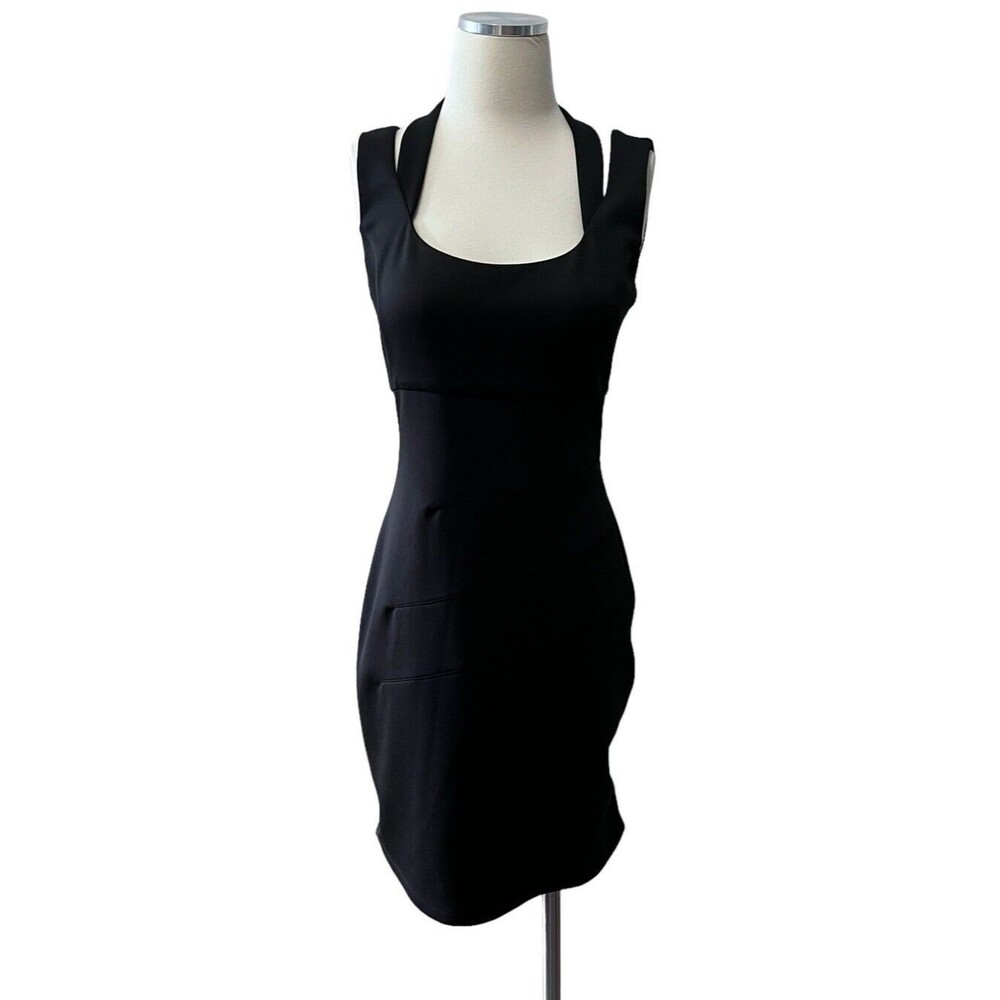Guess Los Angeles Scuba Halter Sheath Dress Women's 8 Black with Gold Back Zip